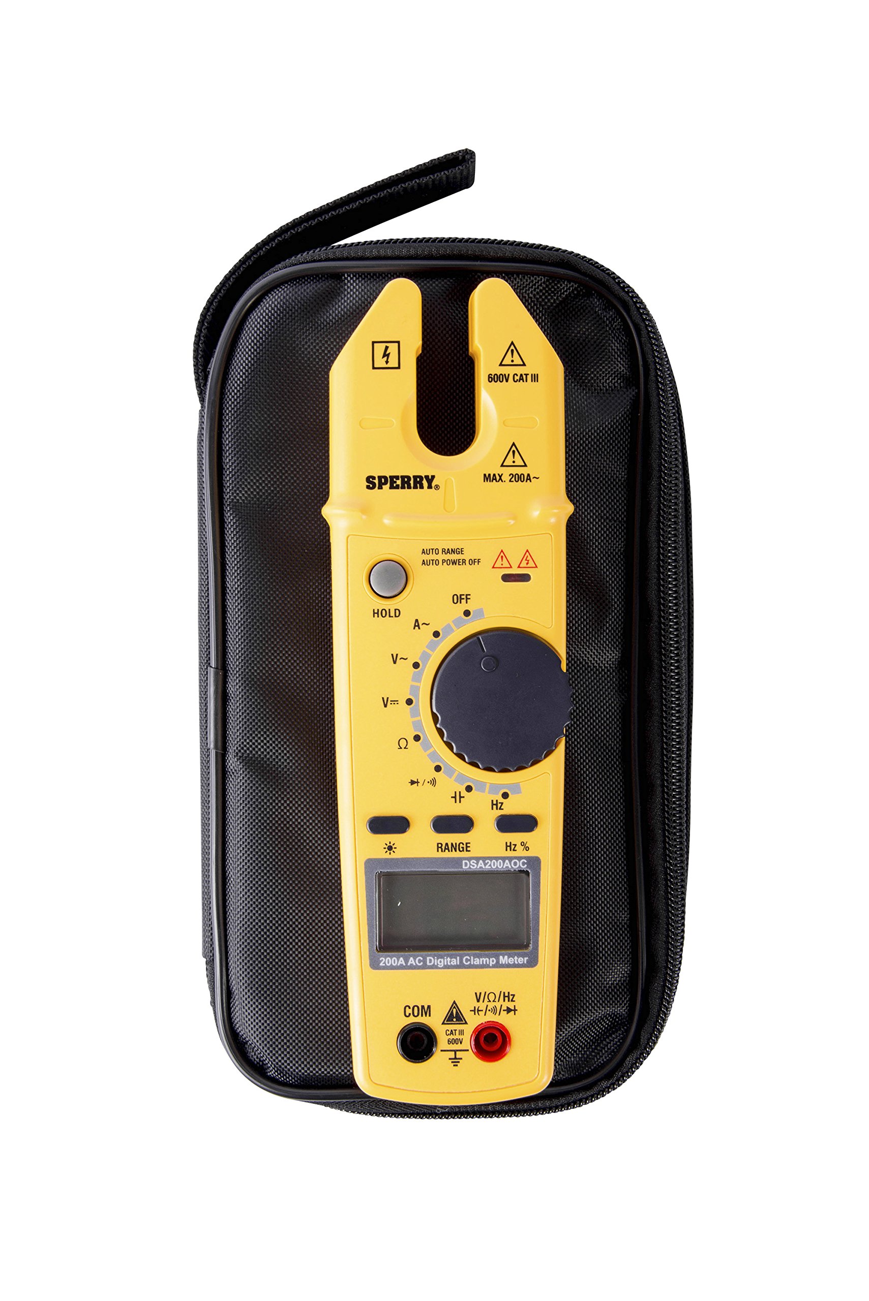 Sperry Instruments DSA200AOC 27 Range 9 Function DC Open Jaw Clamp Meter, Yellow, 600V, 200A AC
