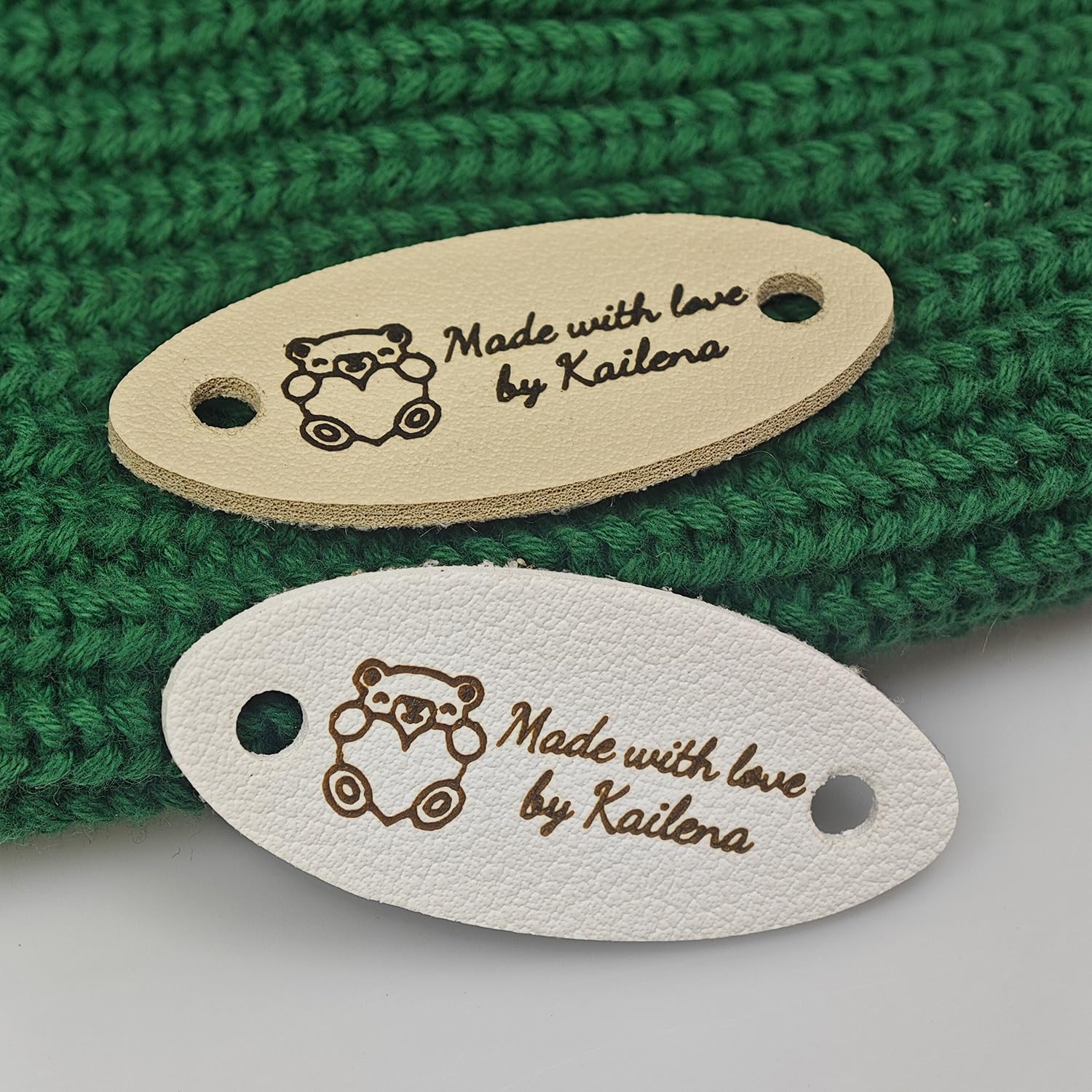 Herstl One Color 20Pcs Personalised Leather Labels And Tags For Crochet, Knitting, Sewing Crafts - Custom Engraving Name/Logo Tags, 0.78X1.77inch, Handmade Items Labels