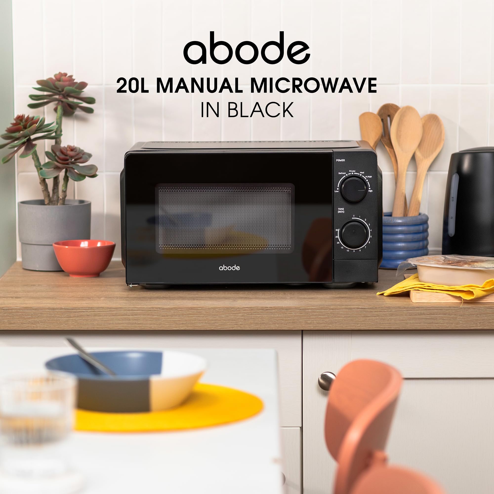 Abode 20L Manual Microwave Black 700W with 5 Power Levels & Timer, Button & Dial Control, Defrost Function, AMM2005B (Manual, Black) — view 4