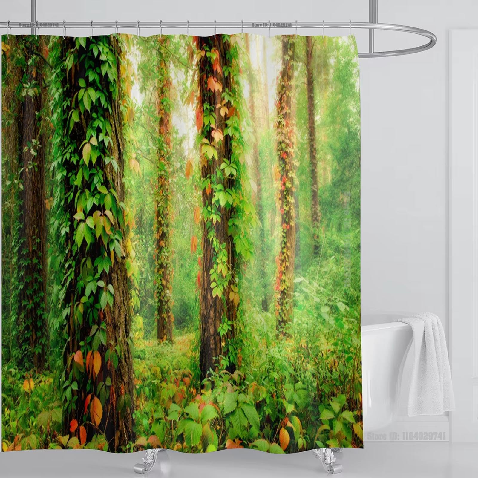 Rideau de douche impression 3D haute définition paysage de montagne et forêt de plantes