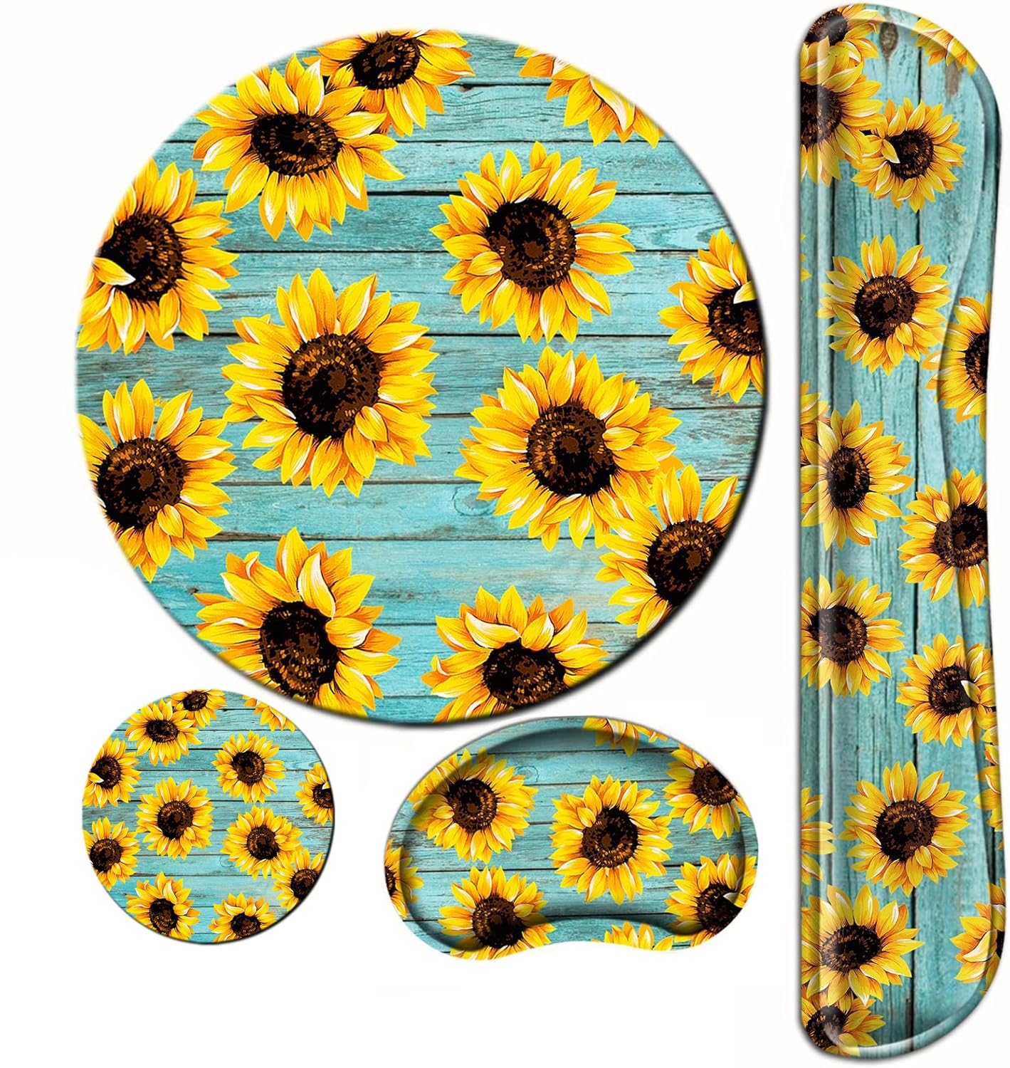 Sunflower Mouse Pad and Keyboard Wrist Rest Ergonomic Wrist pad for Keyboard and Mouse Mat Set 4 in 1 Mousepad with Wrist Support Memory Foam Computer
