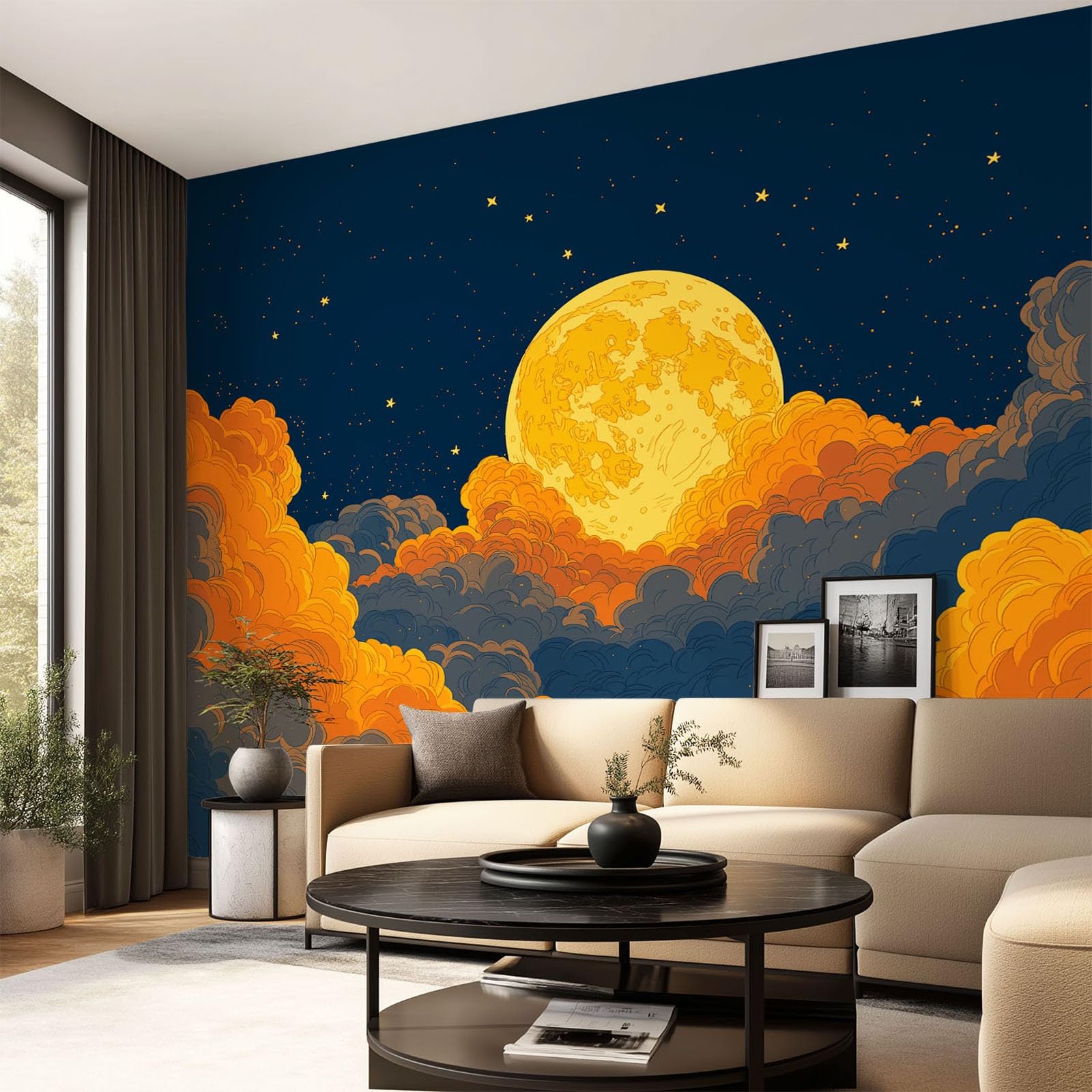 Tapeta 3D, mistyczna, świeża, majestatyczna, 400 x 280 cm, mural ścienny, księżyc, chmura, tapeta mural do sypialni, przedszkola, malowniczego ogrodu