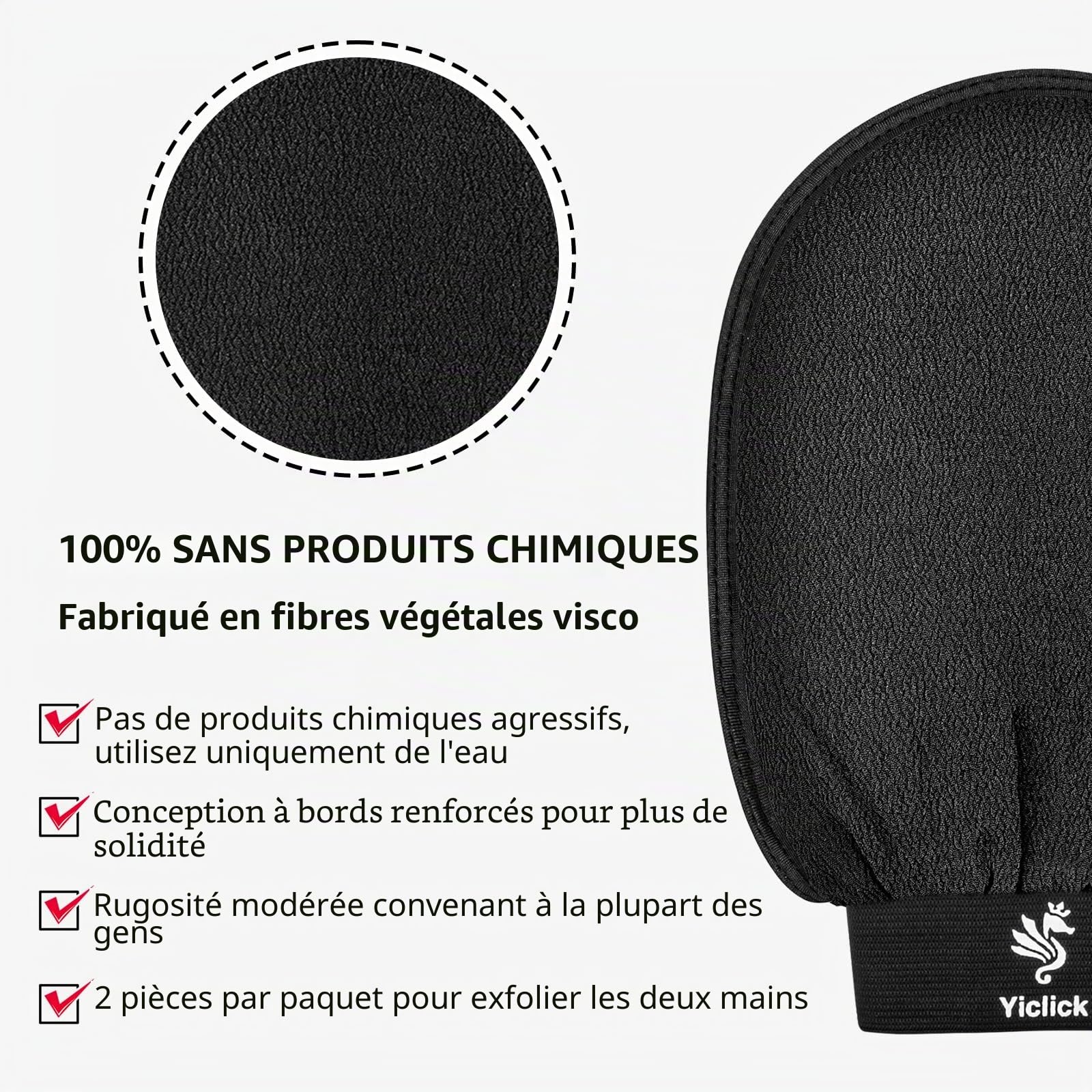 Yiclick 2 Pièces Gant Exfoliant Hammam Pour Corps et Visage, Soie, Gommage, Body Scrub, Fleur de Douche, Eponge Loofah Bain Brosse (Noir)