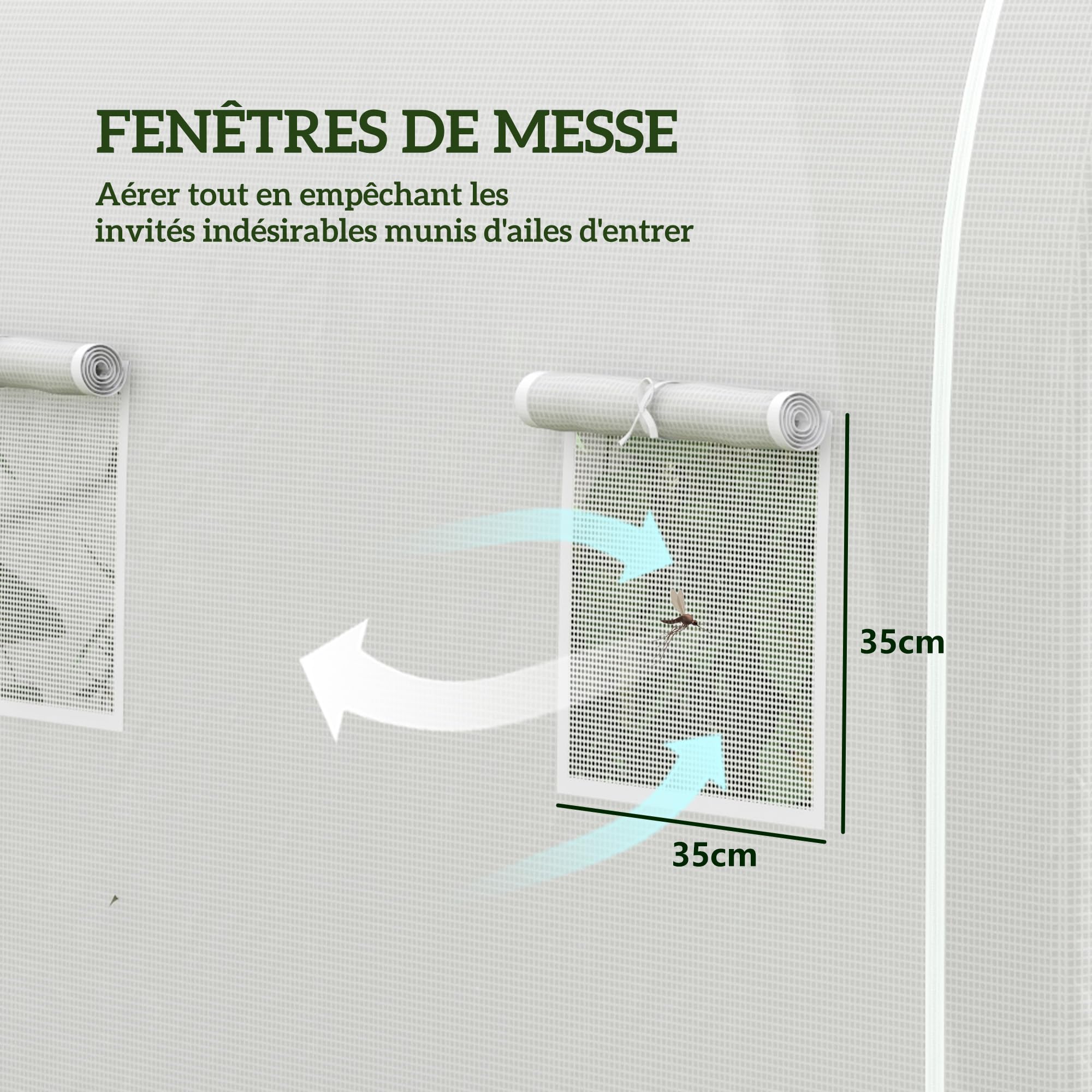 Outsunny Serre de Jardin 6 m² 3 x 2 m avec 1 Porte + 2 parois latérales zippées enroulables, 6 fenêtres, Acier galvanisé PE Haute densité 140 g/m² Anti-UV Blanc