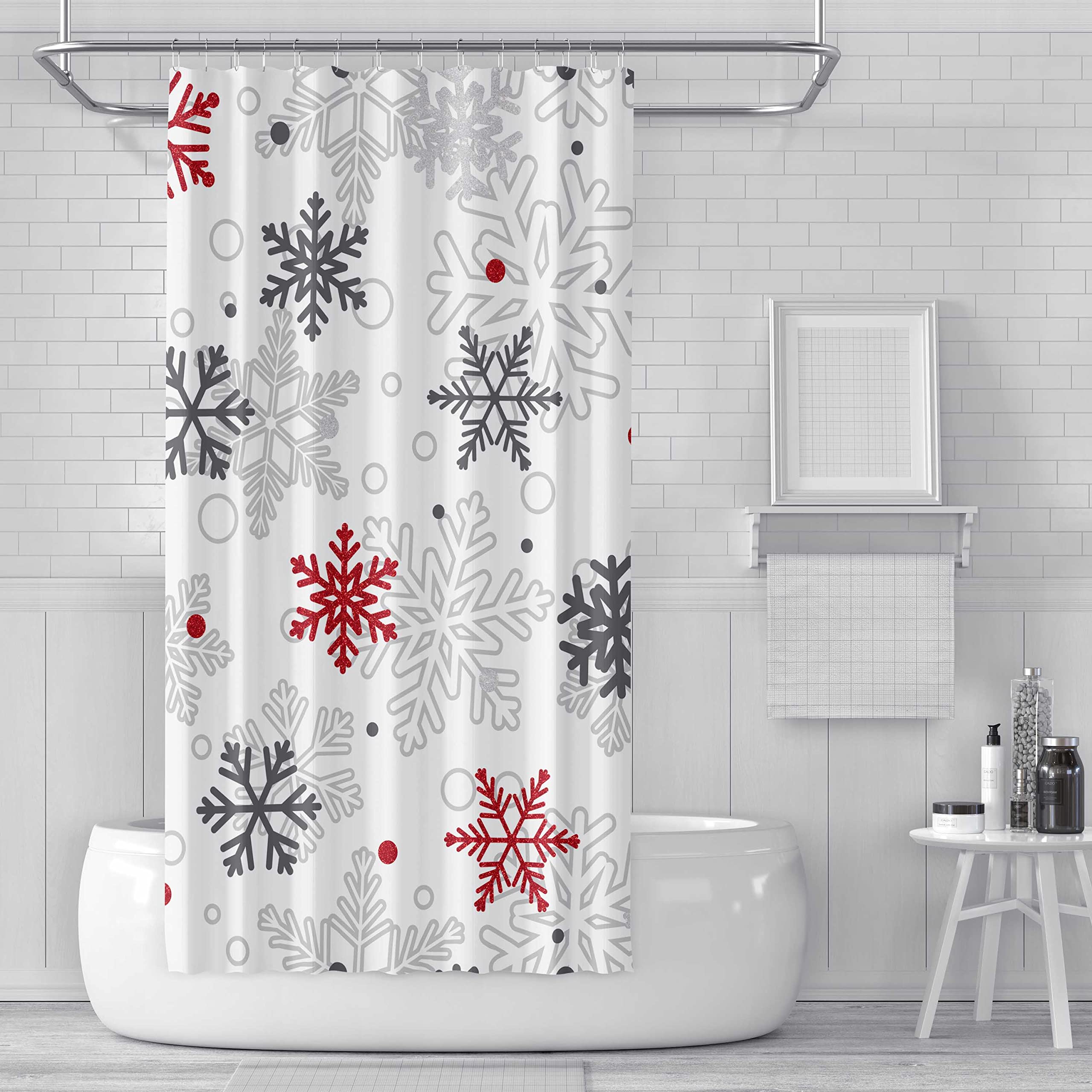 SHENGJUN Weihnachts-Duschvorhang – 180x180 Cm, Wasserdicht, Mit 12 Haken, Festlich & Bunt