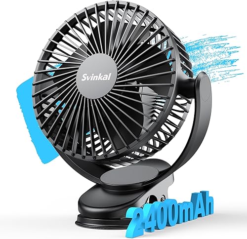 Ventilador portátil USB con clip, batería de 2400 mAh tipo C de 6 pulgadas, cabezal inclinable de 3 velocidades de 720, ventilador recargable