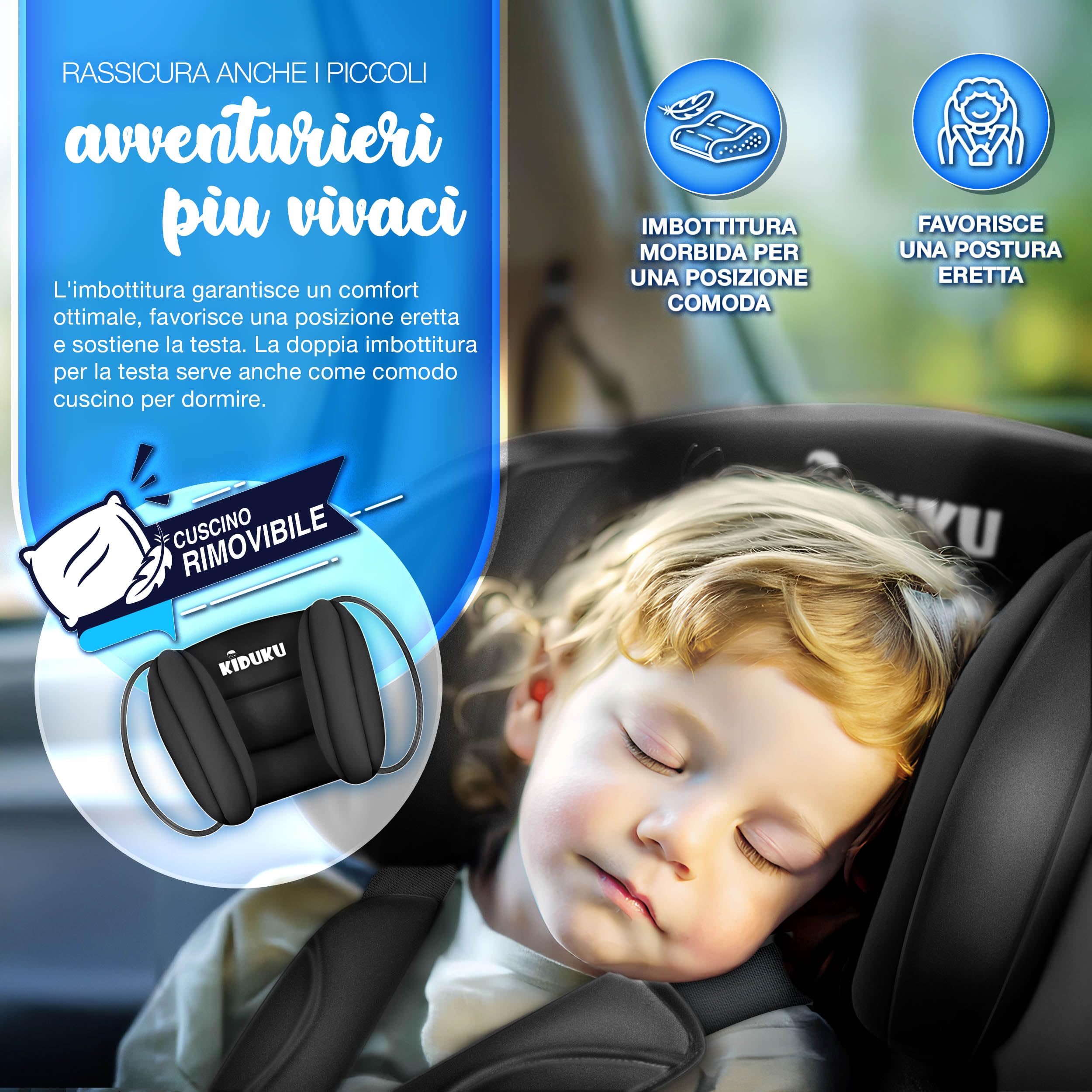 KIDUKU Seggiolino auto con coprisedile, cresce con il bambino, sedile, universale, approvato con la normativa ECE R129/03, 9-36 kg (1-12 anni), gruppo 1+2+3 (Noir)