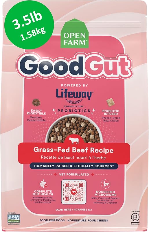 Ração seca para cães Open Farm GoodGut com carne bovina alimentada com pasto e probióticos, 1,59 kg