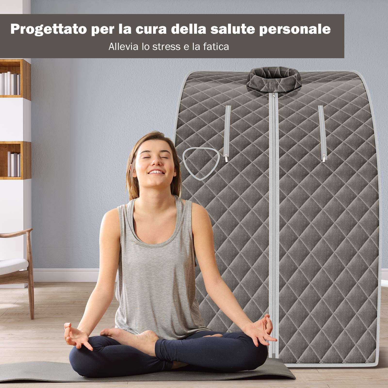 COSTWAY Sauna a Vapore Cabina Casa con Sedia Telecomando Timer Temperatura Regolabili Grigio