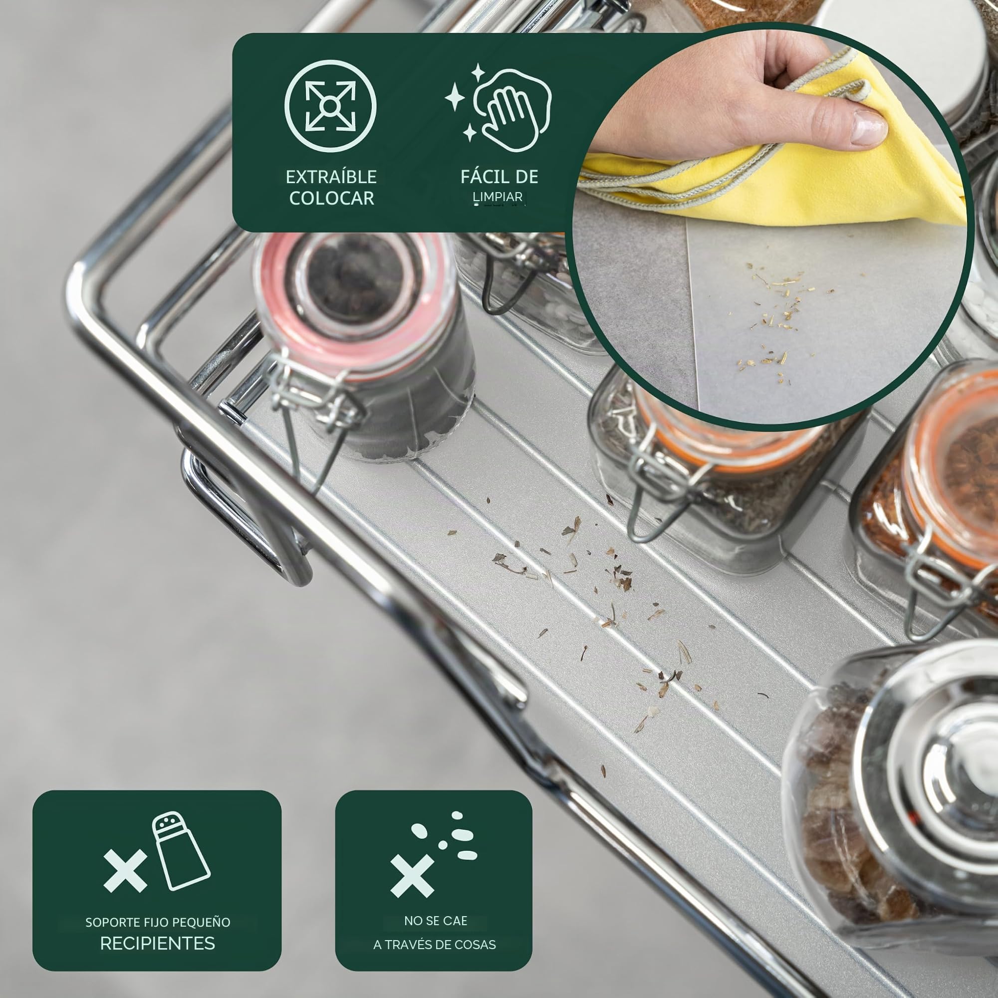 Bremermann - Cajones telescópicos de 45 cm con estante, cajón de cocina, extensión completa, con rieles telescópicos, ideales para cocina, baño y dormitorio, en
