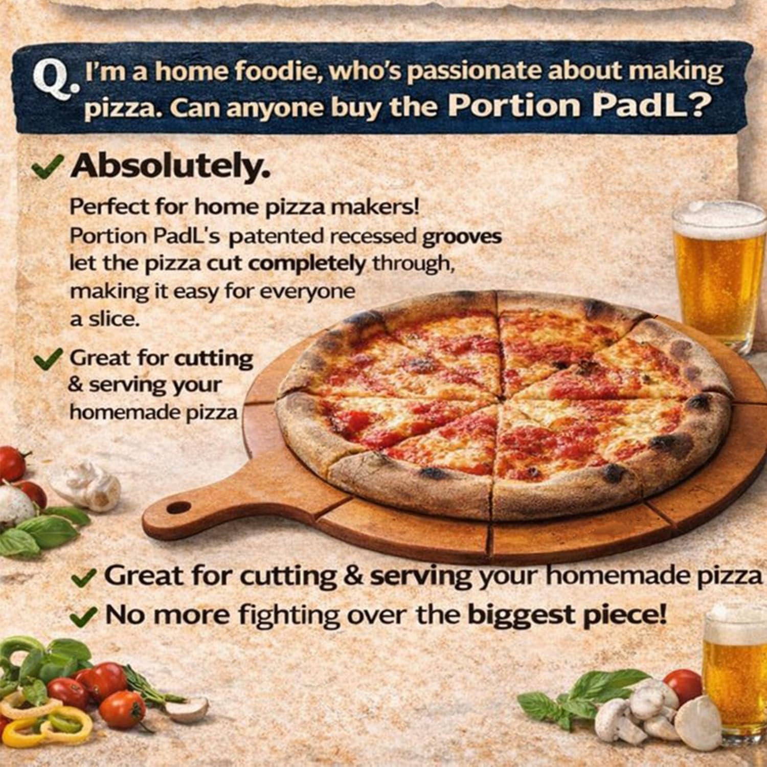 Portion PadL Single-Side Equal Slice Guide - 19” Diameter PadL for 16” Pizza, 6-Slice Portions - Pizza Cutting Board - 1/4” Thick NSF Composite - Ensures Accuracy, Consistency & Reduces Waste - USA