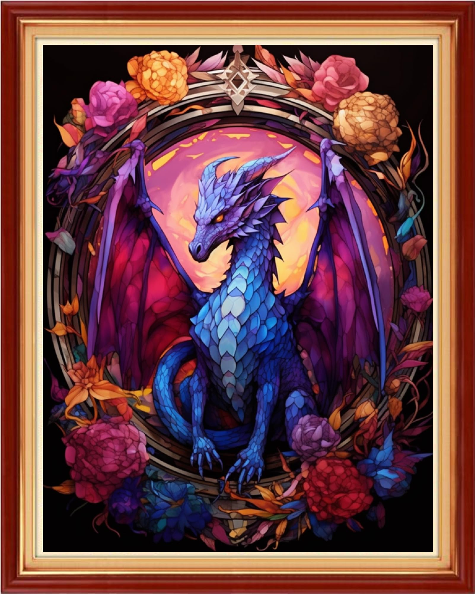 Foxdiviy Cross Stitch Kits - Dragon Flower 16x20 inch - 11CT Embroidery Patterns - Art Crafts DIY Needlepoint Kits for Beginners Adults