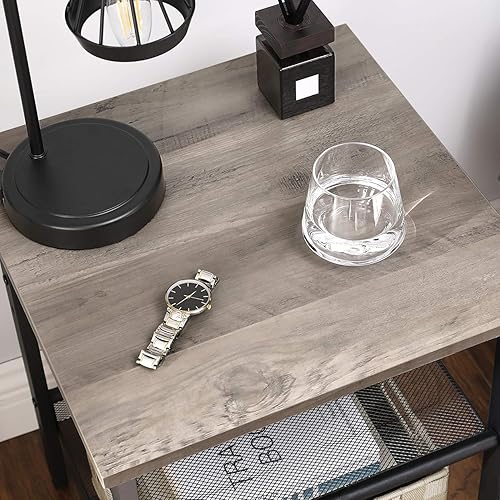 Miniatura 6 de VASAGLE INDESTIC - Mesa auxiliar, mesita de noche con 2 estantes de malla ajustables, mesa auxiliar industrial para sala de estar, marco de metal