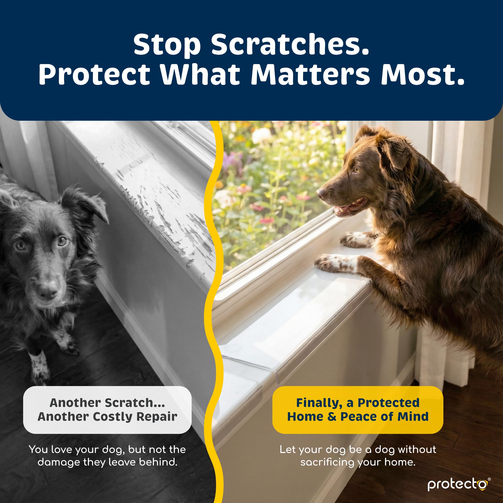 Protecto Pack de 2 Protector de Alféizar de Ventana 75 x 8,3 cm Protector Transparente contra arañazos, mordeduras y Garras de Perros y Gatos. Mantén alféizares Suaves y Patas seguras