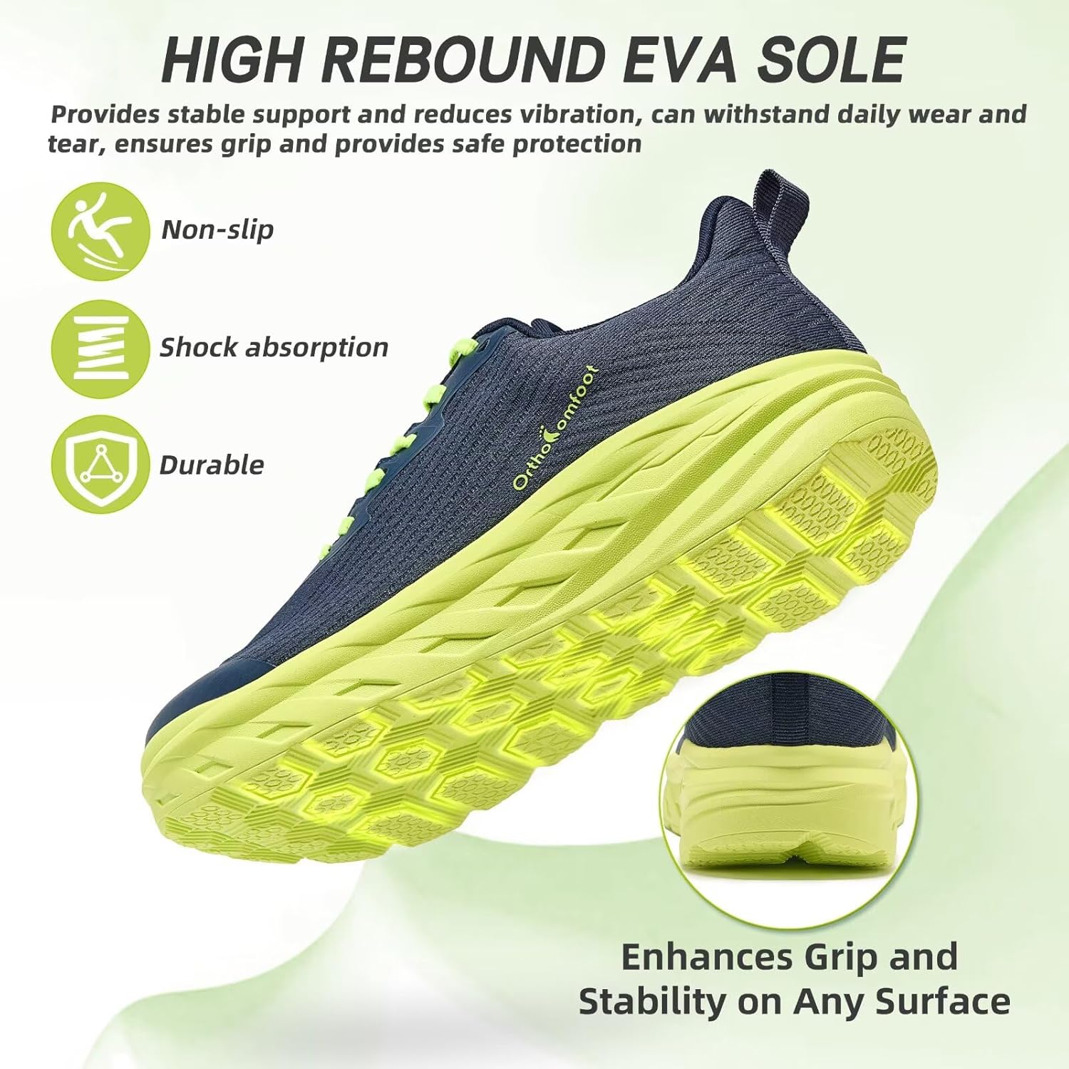 OrthoComfoot Orthopedic Diabetic Men's Wide Shoes: Comfortable Arch Support Running Sneakers, Plantar Fasciitis Wide Toe Box Work Tennis Outdoor Walking Shoes for Swollen Feet, Heel Pain - Image 8