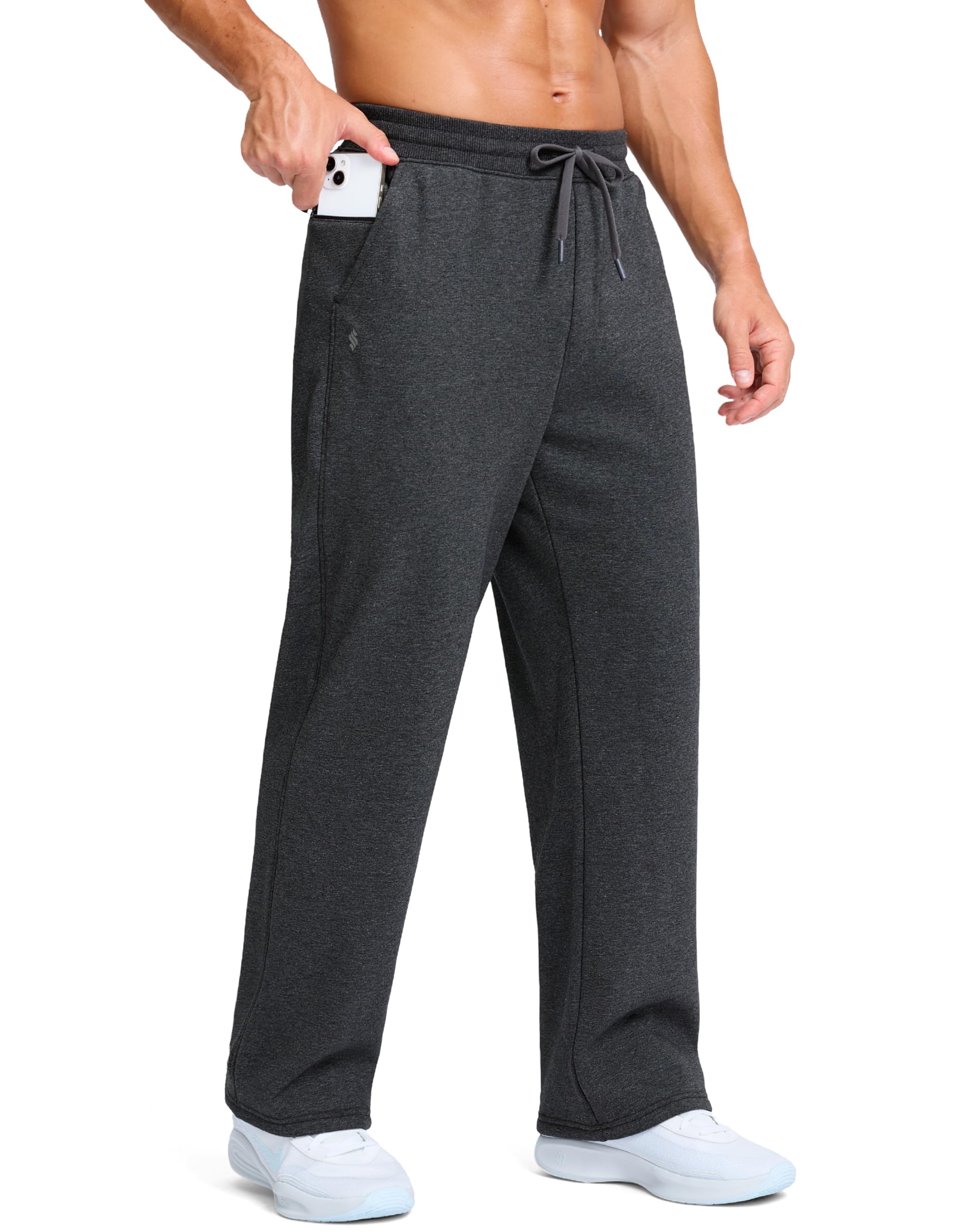 Soothfeel Men's Fleece Sweatpants Cotton Open Bottom Straight Leg Baggy Winter Warm Pants Sweatpants