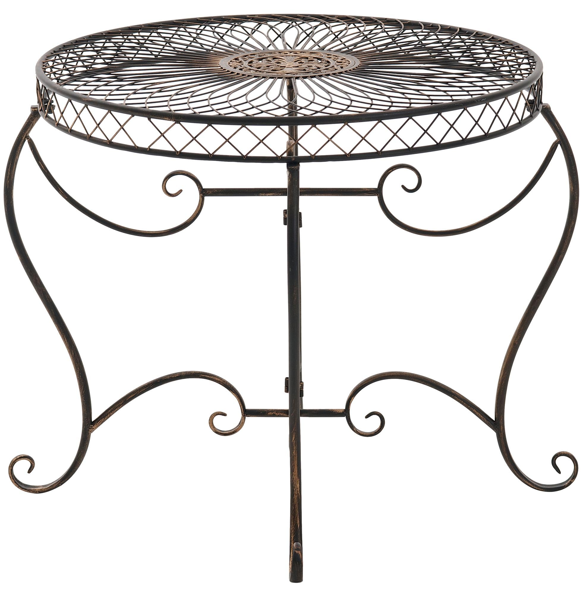 CLP Mesa de Jardin Redonda Estilo modernista Sheela, Mesa de Hierro con Recubrimiento en Polvo, Resistente a la Intemperie para Balcon, Color:Bronce