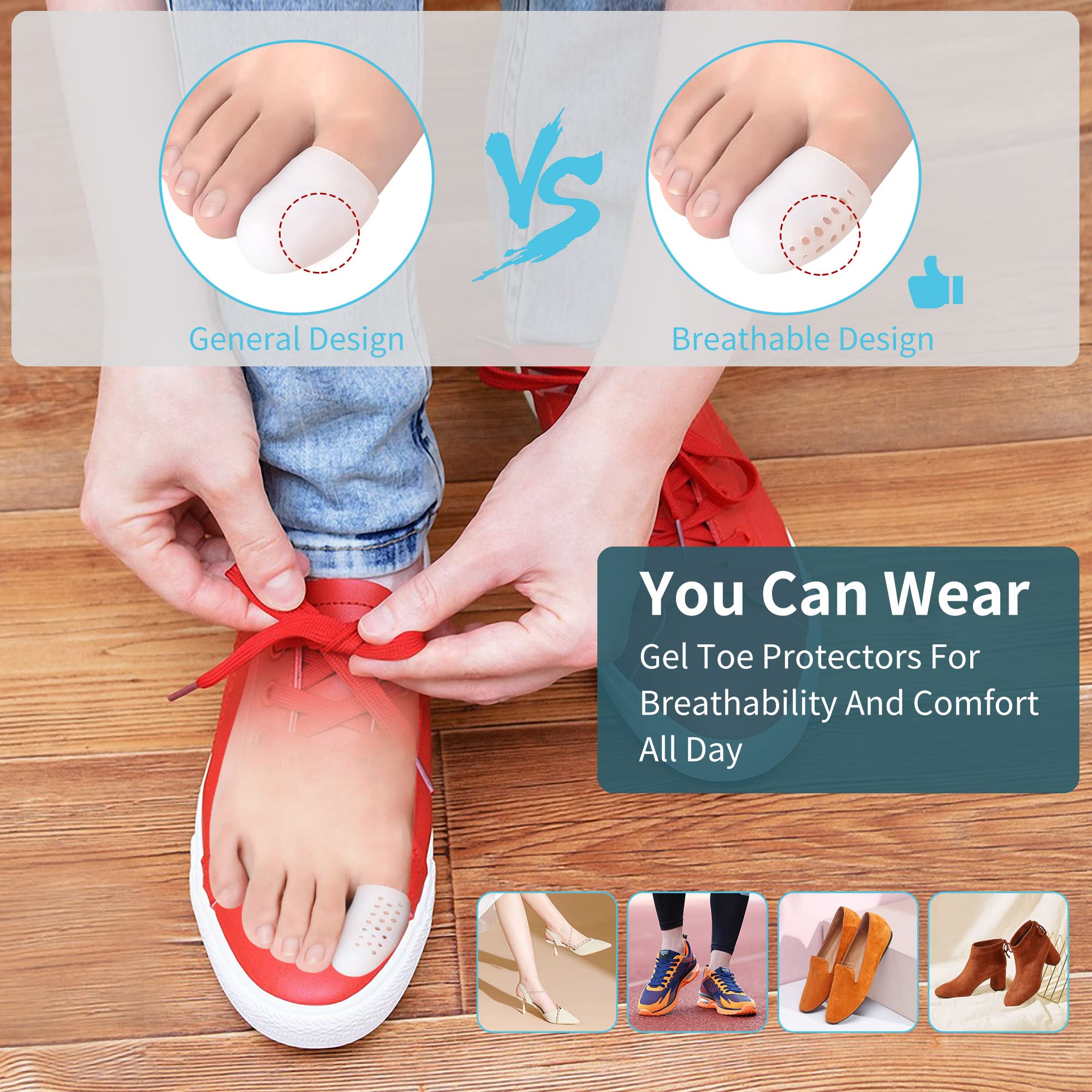 Big Toe Protector - Puntali traspiranti con fori, confezione da 8 protezioni per dita in gel per prevenire il dolore di calli e vesciche, calli, martelletti, dita dei piedi e calli