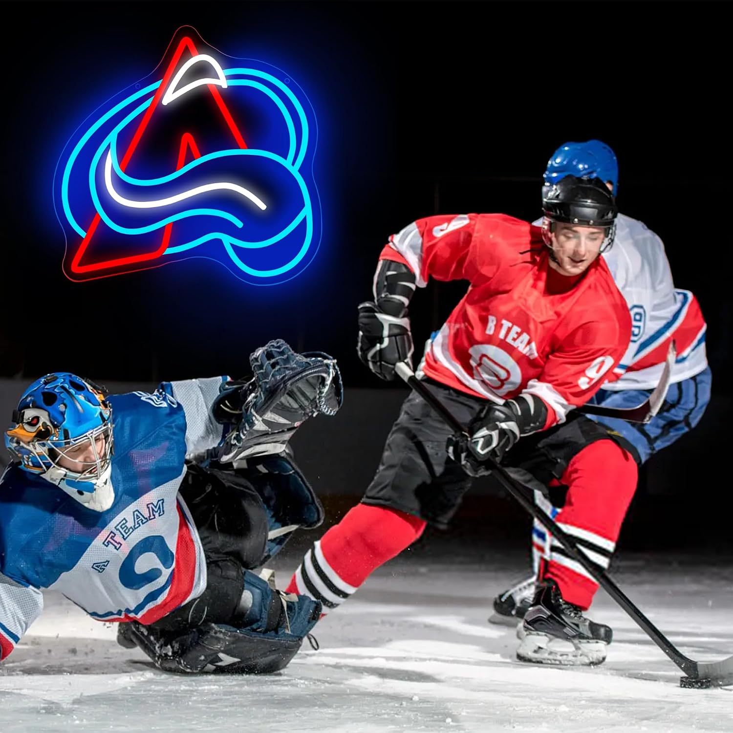 Ice Hockey Neon Sign for Wall Decor Dimmable Ice Hockey Team Logo LED Neon Light Sign Sports Signs for Man Cave Bar Club Party Teens Room Bedroom Gym Gifts for Men Fans Teens Size 13.8*13.4in(FMCP372)