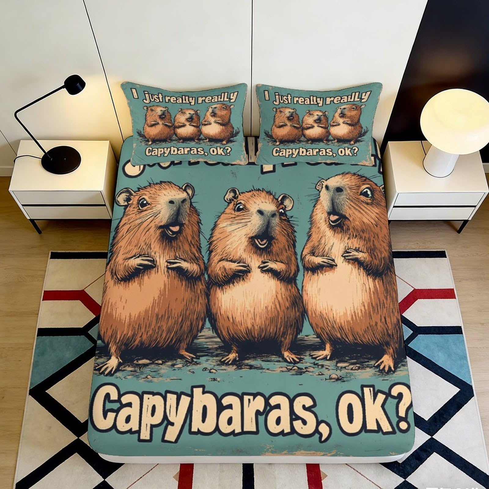 Jqzkxnhpbr Style-9 3D Printed Capybara Animal Fitted Sheet Microfiber Soft Anti-Slip Cute Cartoon Mattress Cover For Bedroom Dorm Decor 90X200x25cm