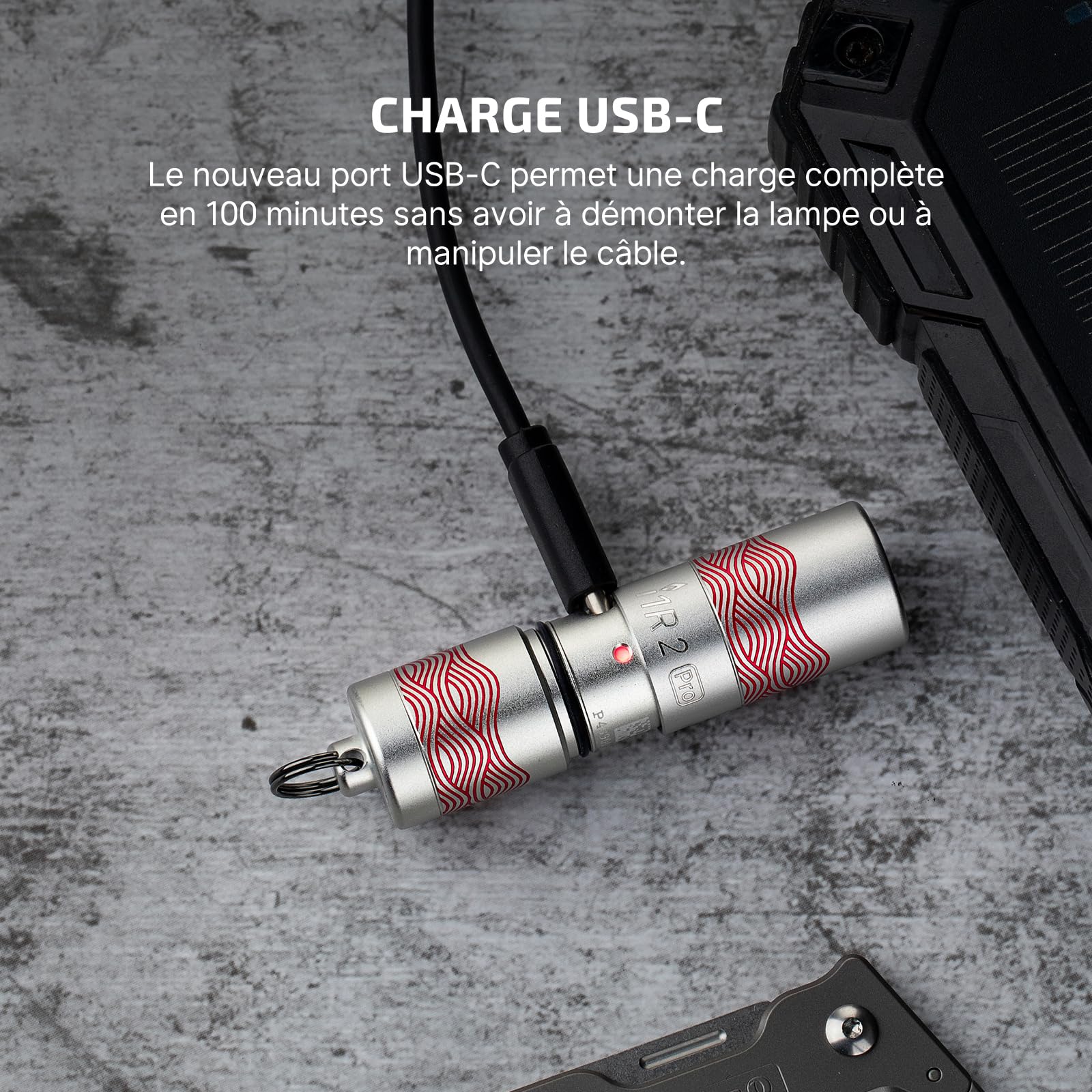 OLIGHT I1R2 PRO Mini Torche Porte-clés EDC Lampe de Poche LED Rechargeable par Type-C USB Câble 180 Lumens
