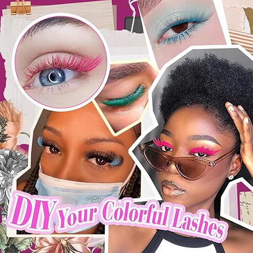 Miniatura 6 de Extensiones de pestañas de colores individuales, 280 unidades, racimos de pestañas de colores, 7 colores, esponjosas y finas, de 0.630 pulgadas,
