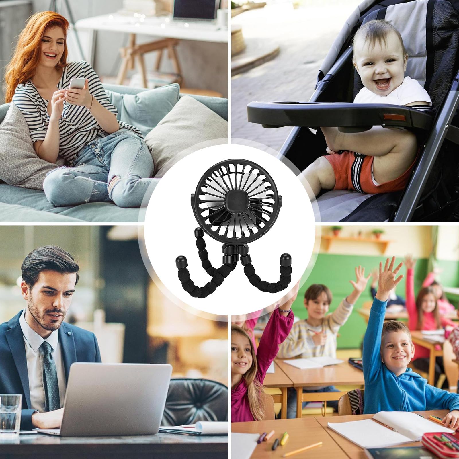 Générique Ventilateur De Poussette Pour Bébé | Ventilateur De Rechargeable Par USB | Ventilateurs Portable À Clip Sur Trépied | Ventilateurs Portable Poussette Par Voyage, Siège, Chambre