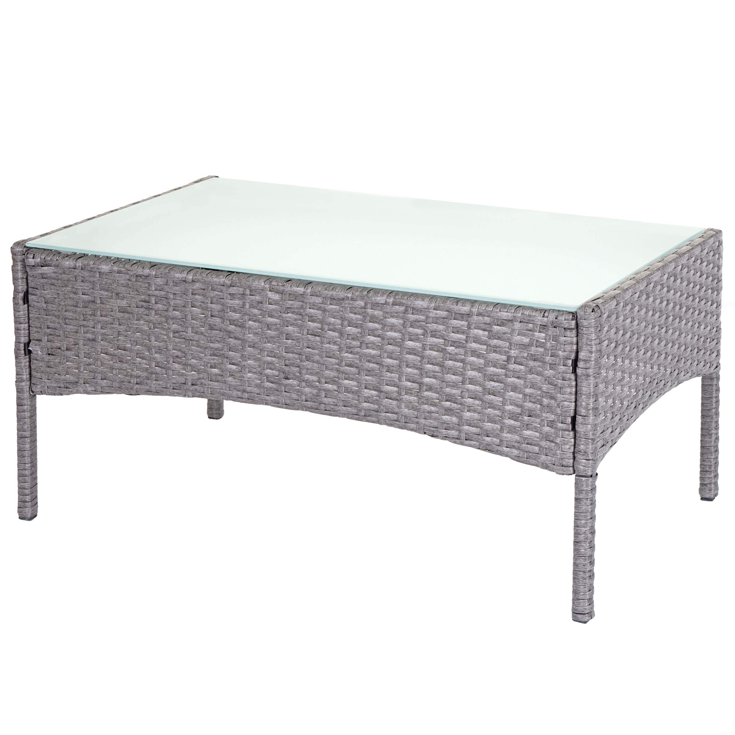 Mendler Poly-Rattan Gartentisch Halden-AM - grau | Beistelltisch, Tisch mit Glasplatte