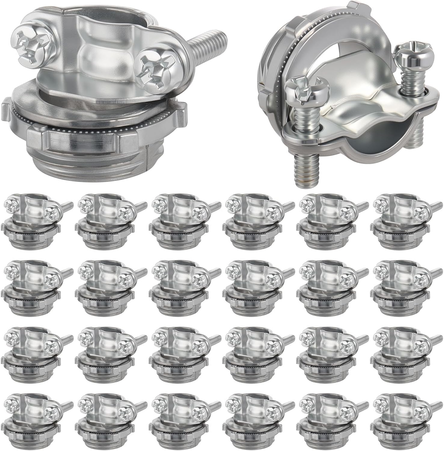 25 Pack 1/2 inch Clamp Type Cable Connectors, Zinc Alloy Wire Clamps for NM Cables, Electric Wires, Metallic Conduit, Electrical Box