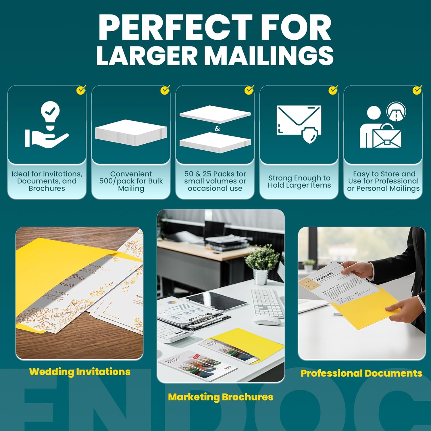 6x9 Lemon Yellow Envelopes Self Seal, 500/pack, Colored Envelopes Letter Size 6 x 9 inch, Booklet Envelopes for Cards, Invitations, Holiday, Postcards, Gifts, for 5x7 Cards, 32lb Heavyweight Paper