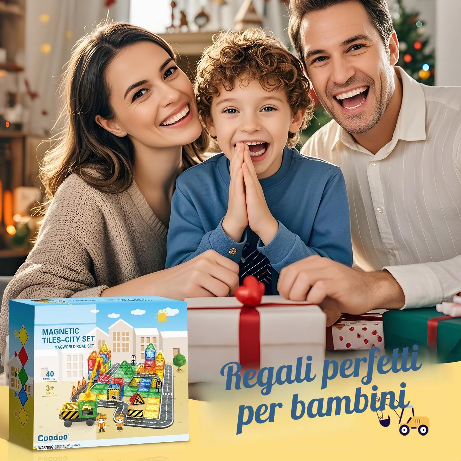 Set di Piastrelle Magnetiche con Gru Estensibile per Bambini STEM età Prescolare 4-6 5-7, Giocattoli per Costruzione di Città, Regali dai 3 Anni in Su