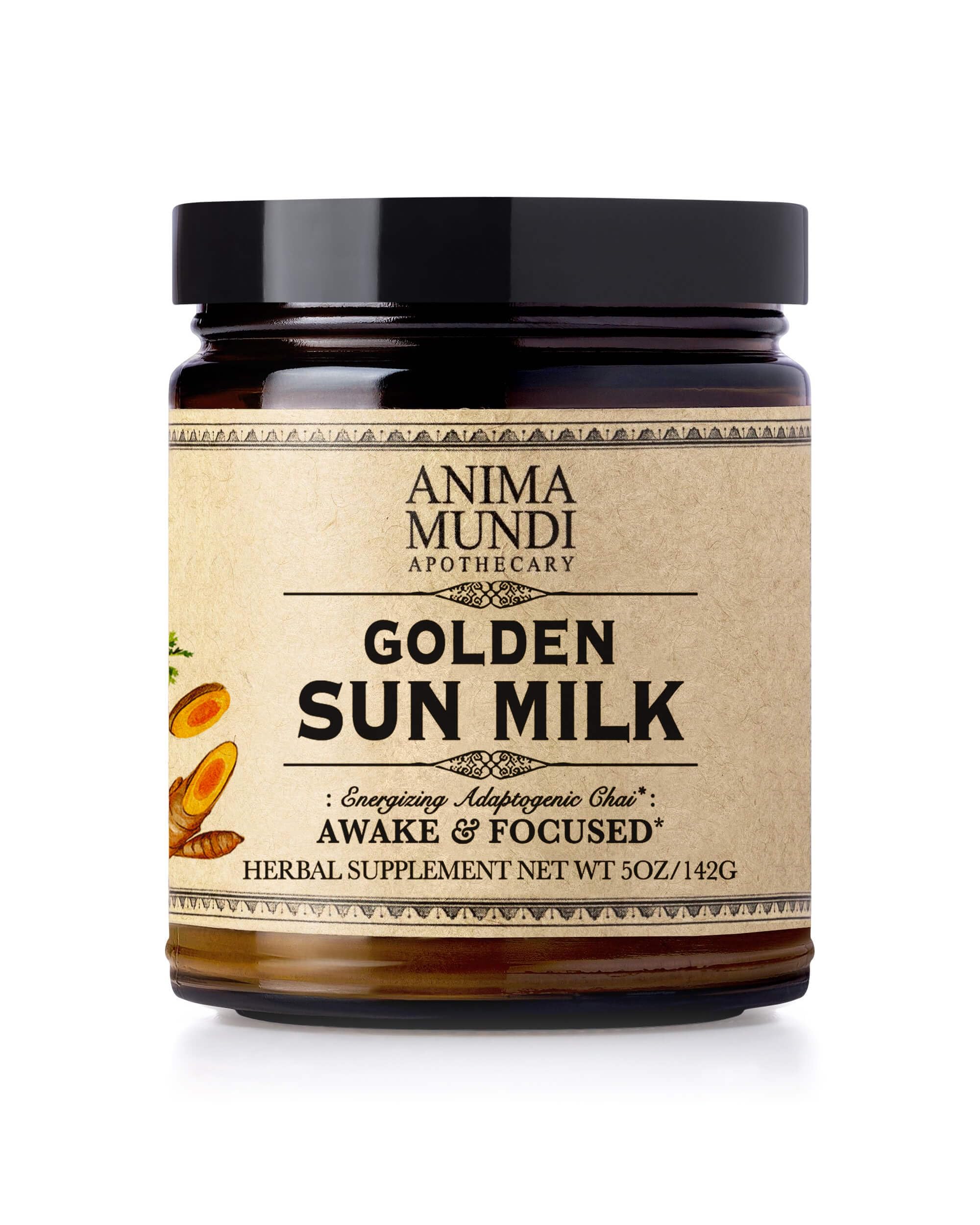 Anima Mundi Apothecary Golden Sun Milk - Relaxing Plant-Based Powder with Organic Spices Turmeric, Ashwagandha, Reishi & Vanilla - Unsweetened Drink Powder - Promote Sense of Calm (5oz / 142g) 5 Ounce (Pack of 1)