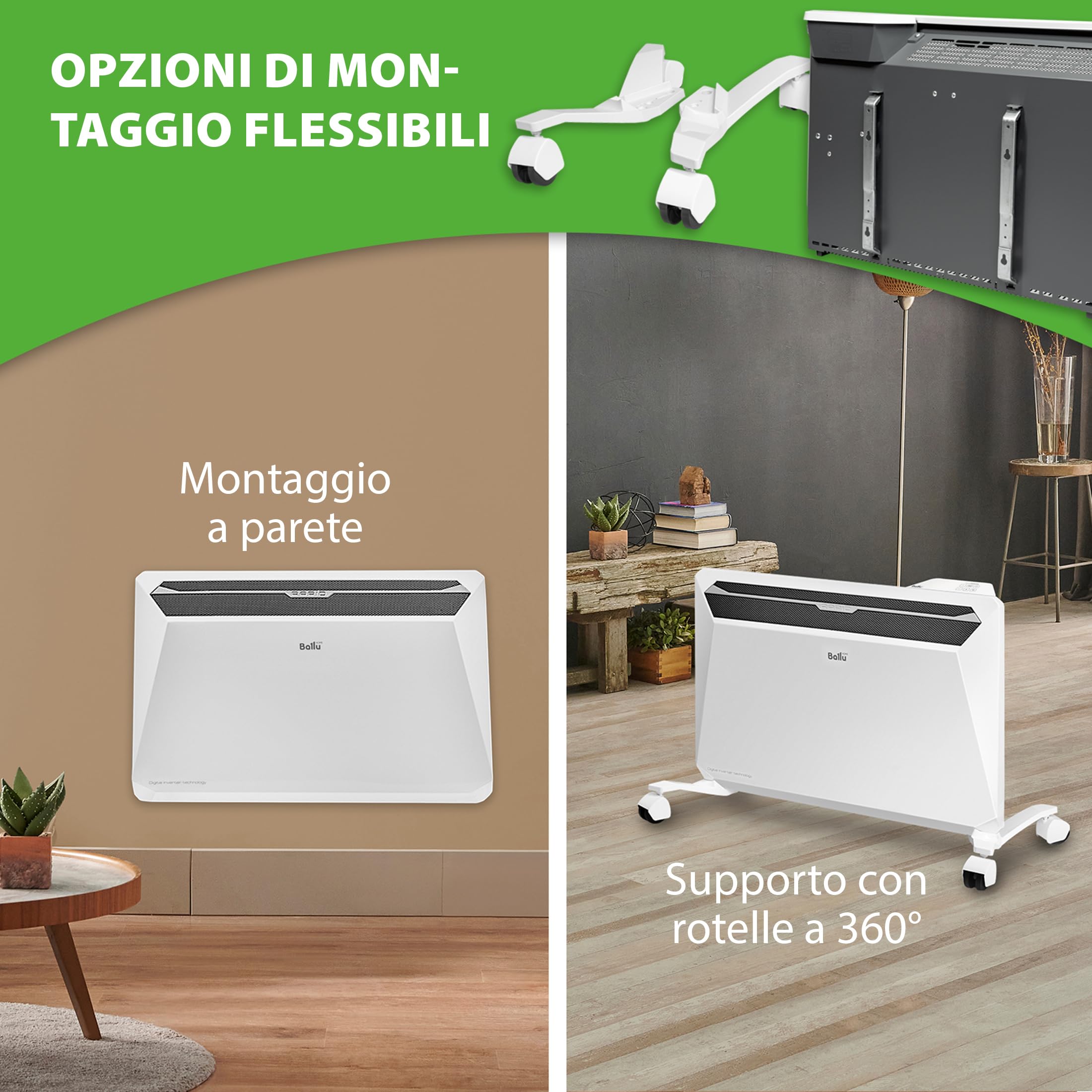 Ballu Rapid Convettore Riscaldatore con 2200W bianco - fino al 30% di risparmio energetico grazie all'esclusiva tecnologia Inverter + Modulo Wifi, programma settimanale, conforme ErP