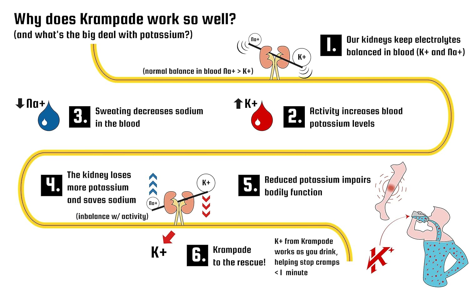 Krampade Original 2K - 2000 mg Potassium Electrolyte Powder Drink Mix | Cramp Relief - Hydration - Increased Performance | Orange - 20 Single Serving Packets