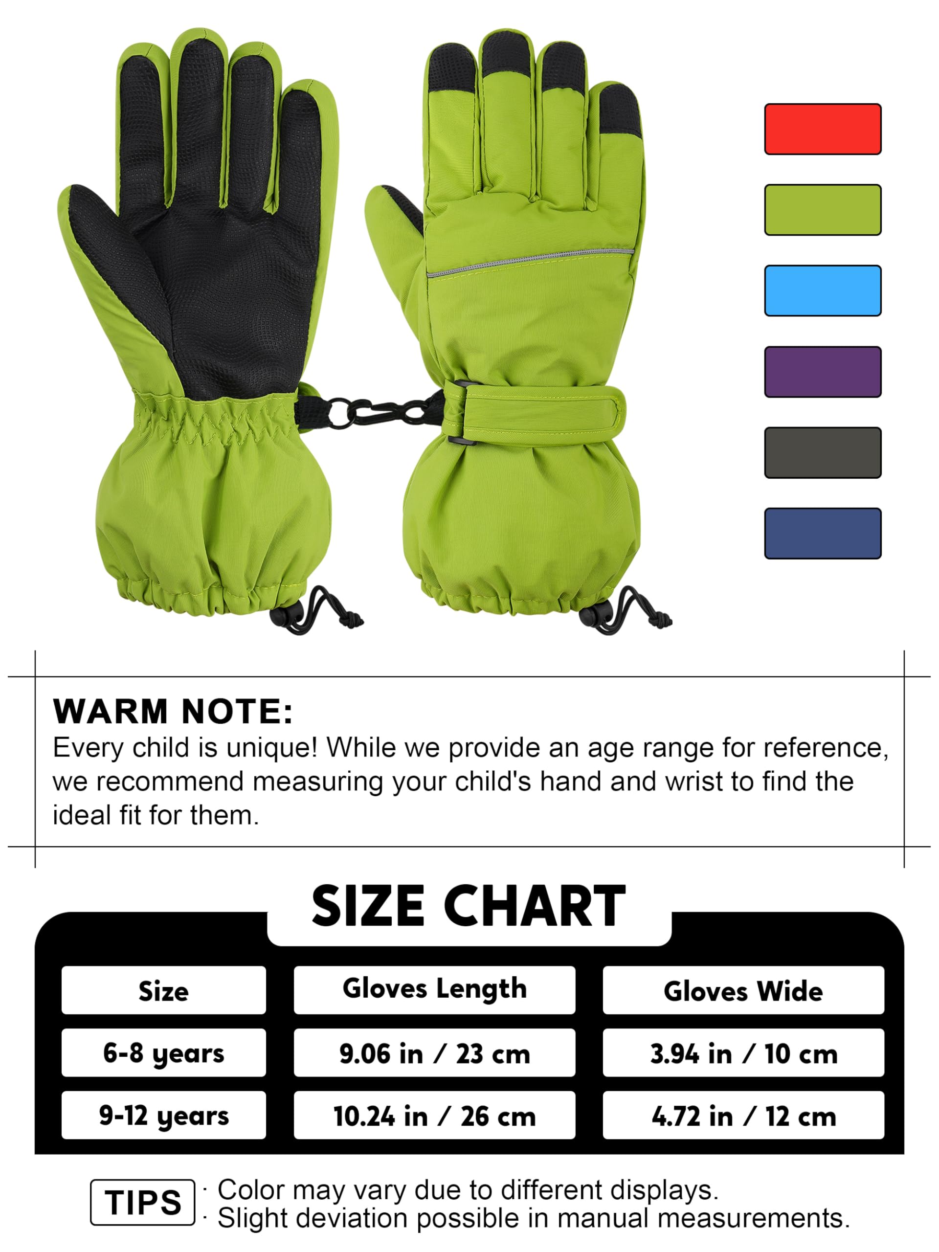 Cooraby 6 Paar Kinder Skihandschuhe Schneehandschuhe Wasserdicht Winddicht Handschuhe Winter Snowboard Sport Handschuhe für Jungen Mädchen Kaltes Wetter