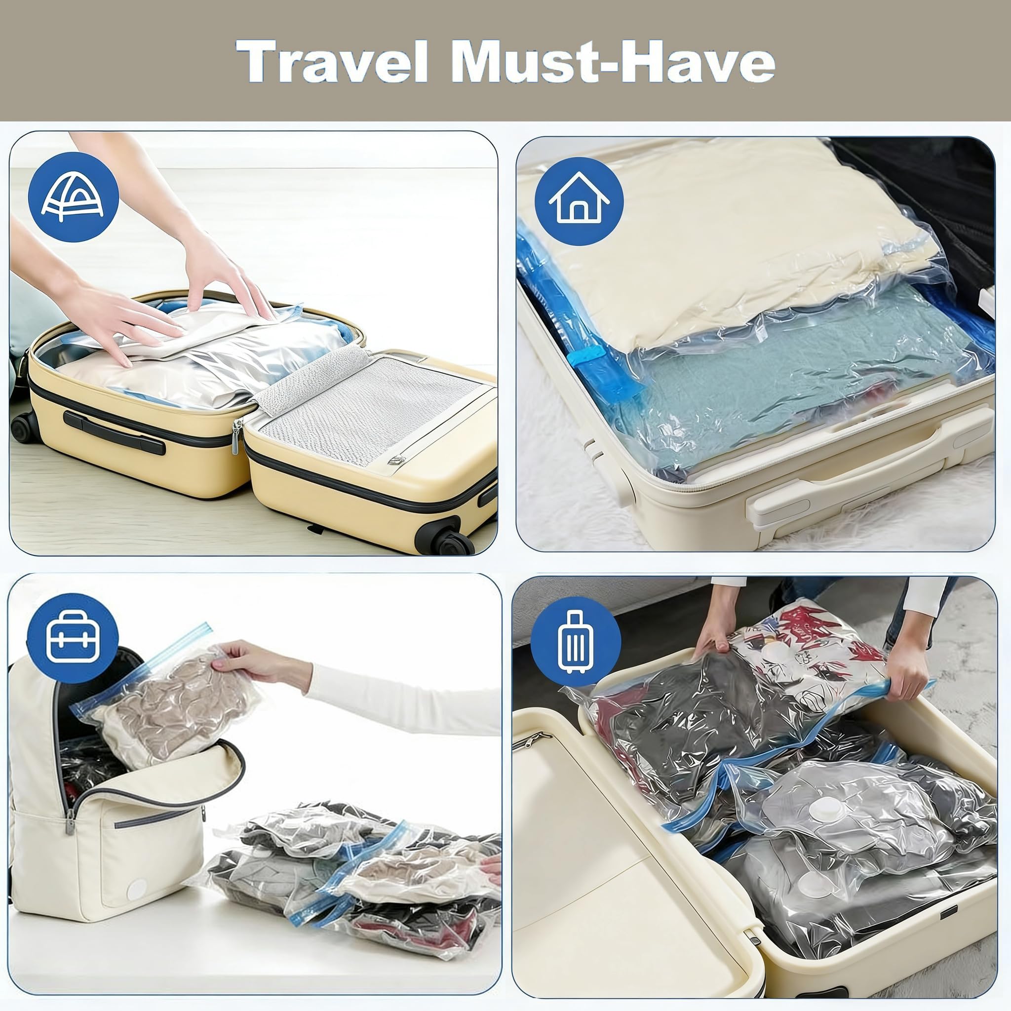 Confezione da 15 sacchetti sottovuoto da viaggio per bagagli, sacchetti salvaspazio riutilizzabili per l'organizzazione di vestiti e abbigliamento, 4 (64 x 47 cm) 3 (54 x 40 cm) 8 (40 x 30 cm) - 4