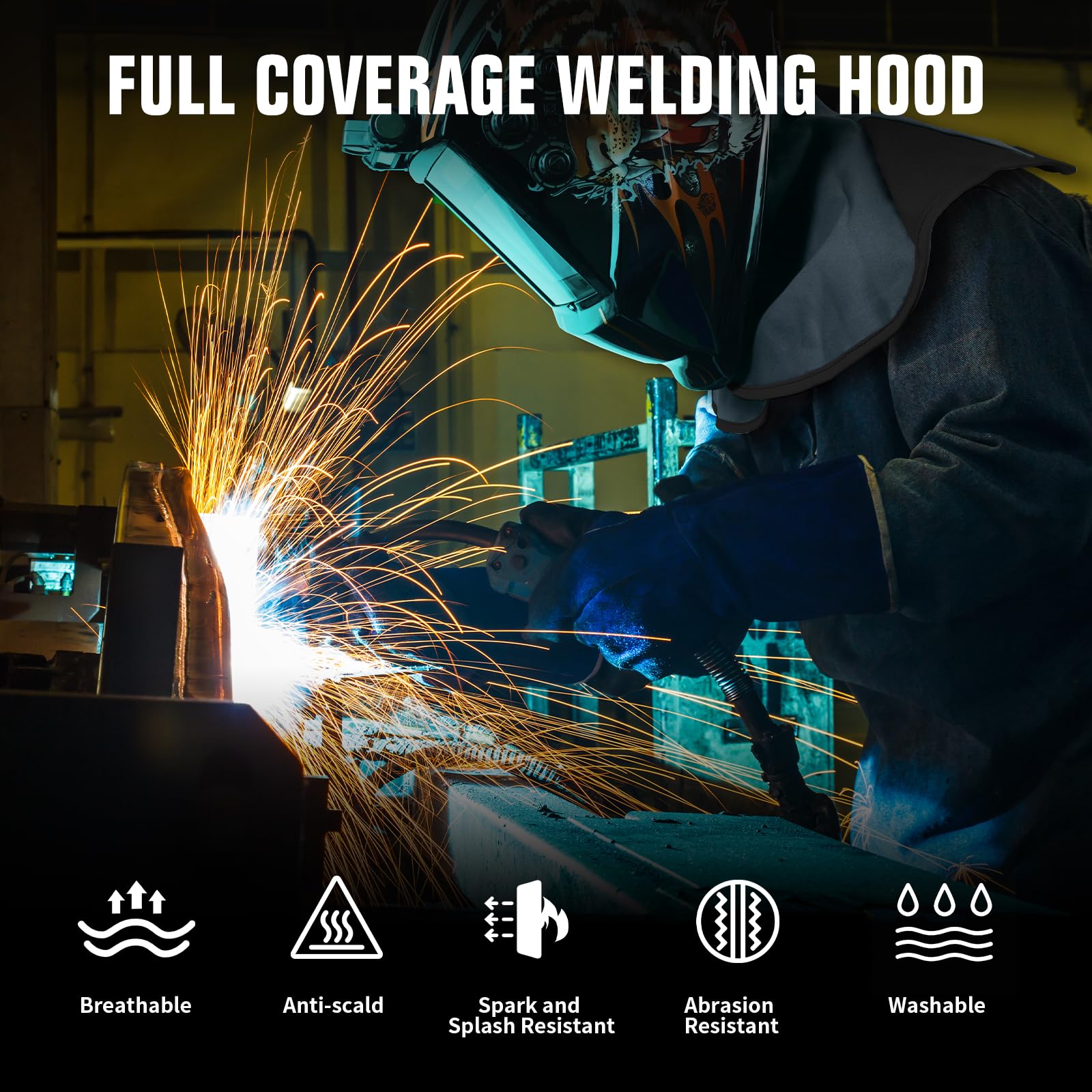 TRQWH Welding Hood Neck Protection - Heat and Abrasion Resistant Protective Head Cover, Welding Caps with Neck Shoulder Drape (Grey)