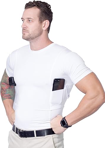 Camisa de transporte oculta para hombre, camisa táctica CCW, camisa de compresión oculta