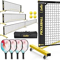 Fostoy 3-in-1 Portable Pickleball Net Set: 6/11/22FT Nets, 4 Paddles, Pickleballs, Carry Bag - All-Weather Durable for Backyard & Training