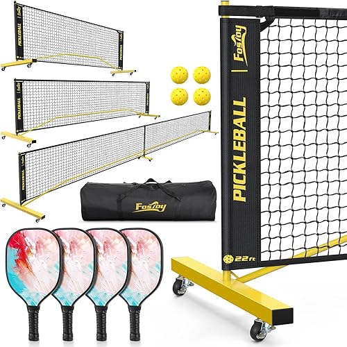 Juego de red de pickleball con 4 paletas, 6 pies11 pies22 pies, red portátil 3 en 1 con bolsa de transporte, bolas de pickleball, diseñada para