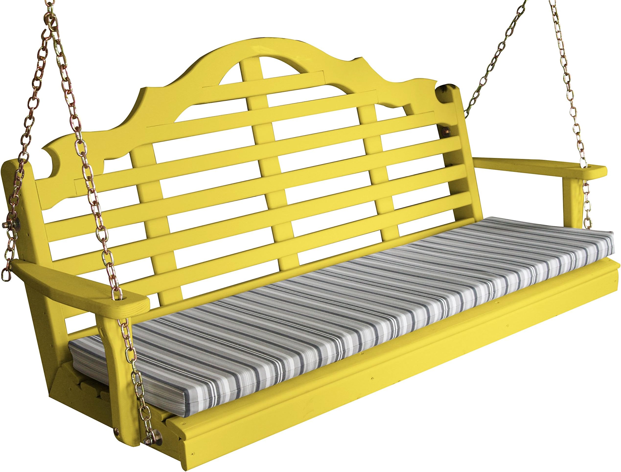 Aspen Tree Wood Porch Swing, Amish Outdoor Hanging Porch Swings, Patio Wooden 2 Person Seat Swinging Bench, Classic Front Porches Furniture, Designer Outside Furnishings, 2 Styles, 5 Foot (5ft, Lemon)