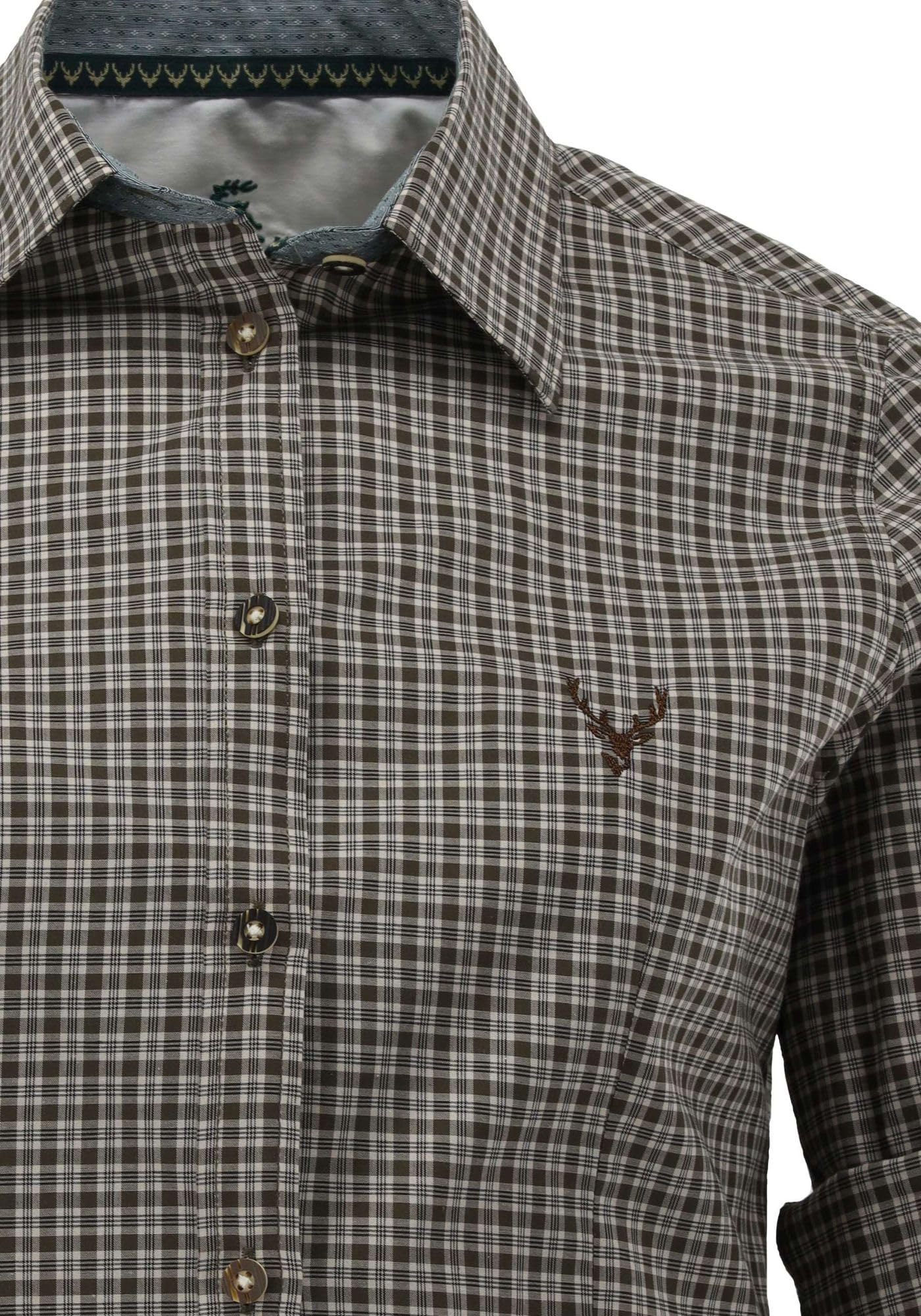 OS Trachten Damen Bluse Langarm Trachtenbluse mit Liegekragen Prami