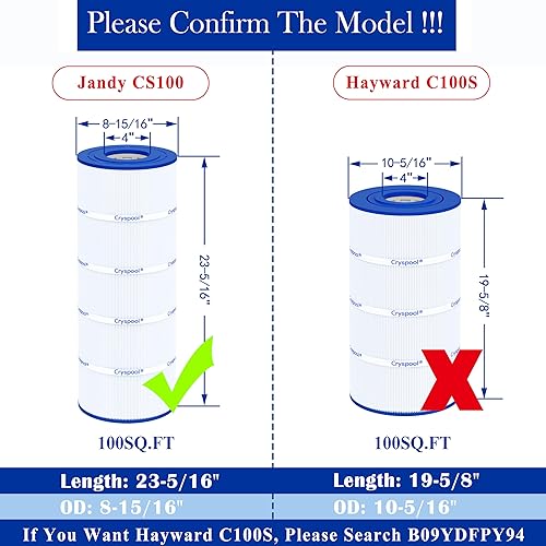 Miniatura 2 de Cryspool® 08053 Filtro compatible con Jandy CS100, R0462200, PJANCS100, C-8410, FC-0821, cartucho de filtro de piscina de 100 pies cuadrados, 1
