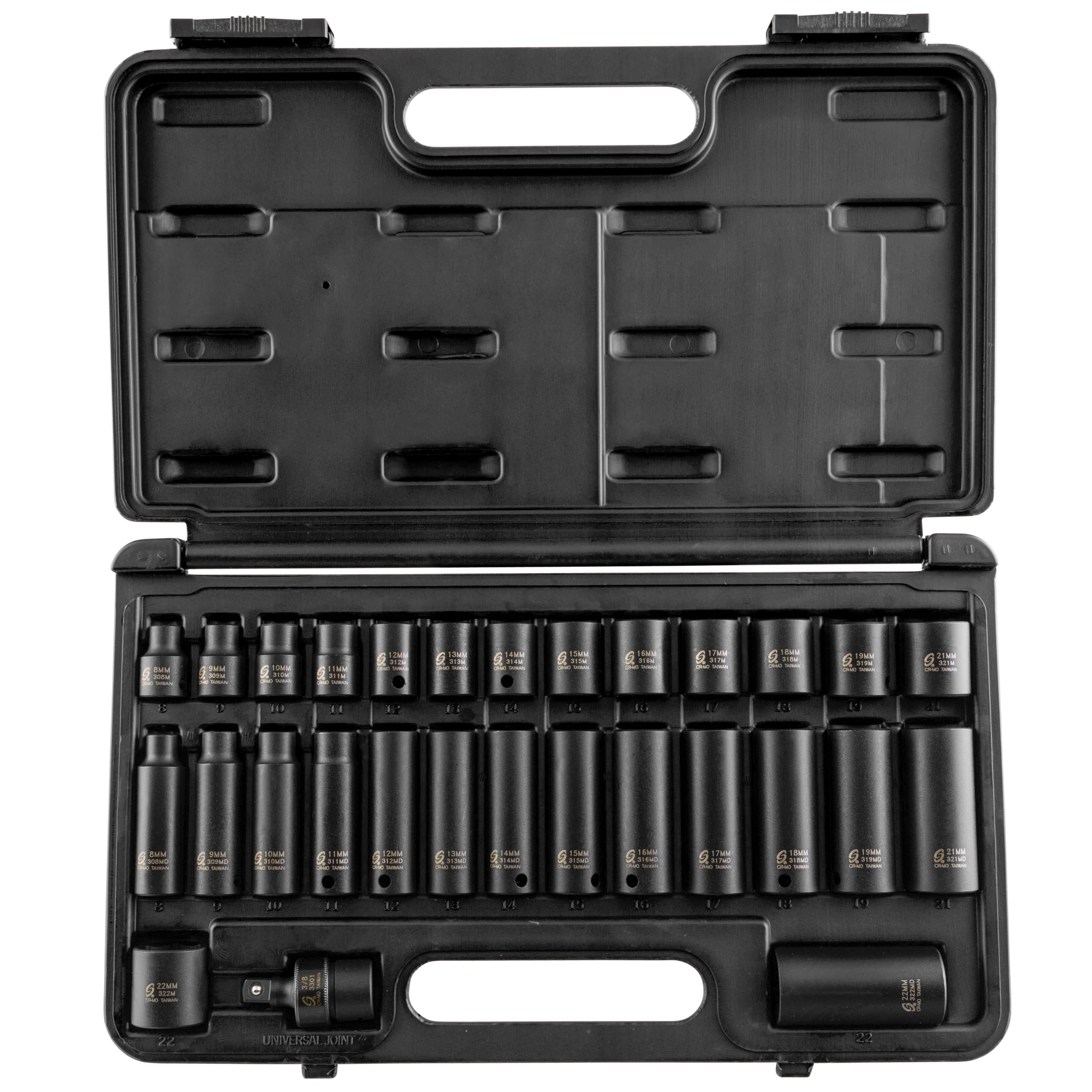 SUNEX 3329 disque 3/20,3 cm Standard et métriques douilles à choc, métrique, Standard/profonde, 6 pans, Cr-Mo, 8 mm – 22 mm, 29