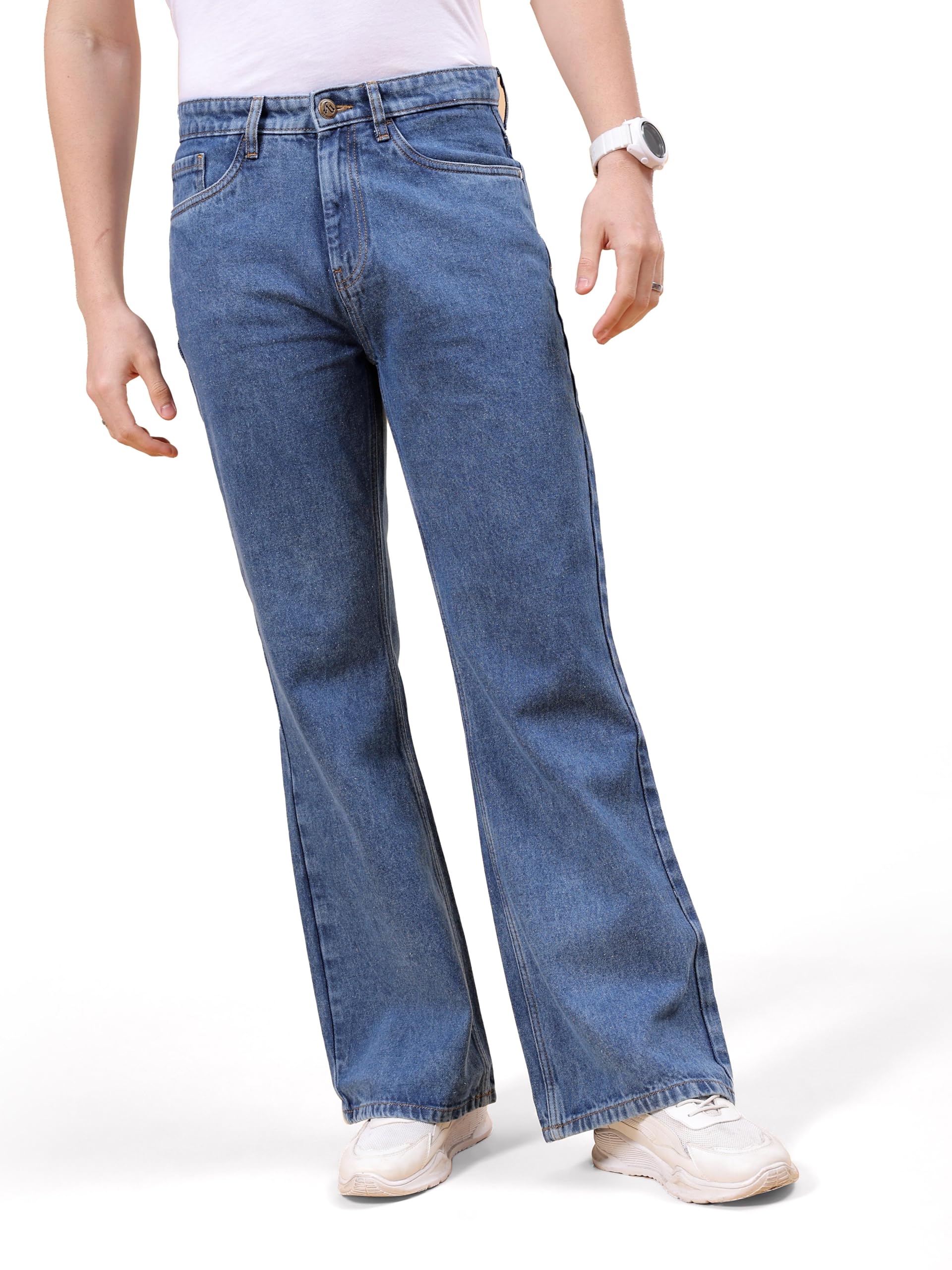 Men Bootcut Loose Fit Solid Mid-Rise Jeans-image-23
