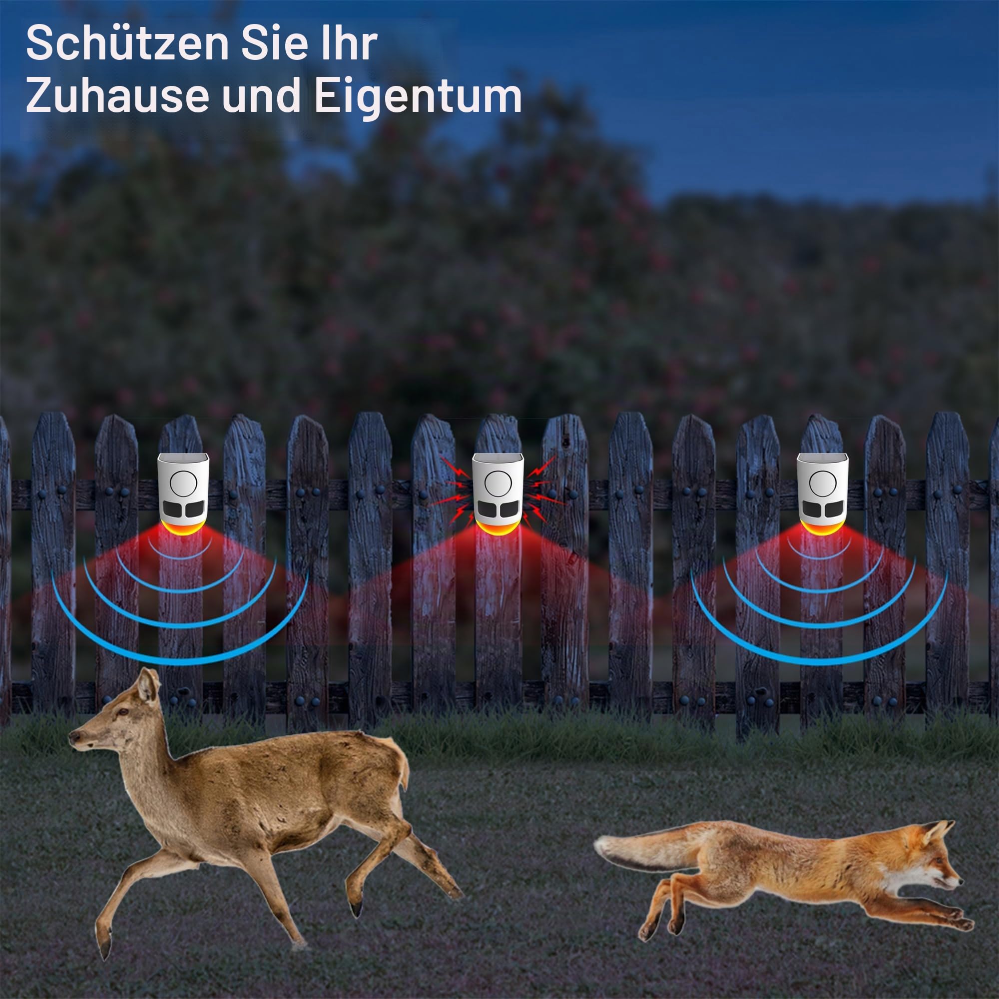 Solar Outdoor Bewegungsmelder Alarm-110db Lauter Geräuschemacher, 4 Arbeitsmodi Stroboskoplicht mit USB für Zuhause, Villa, Hof, Hühnerstall, Bauernhof, Scheune 4 PCS