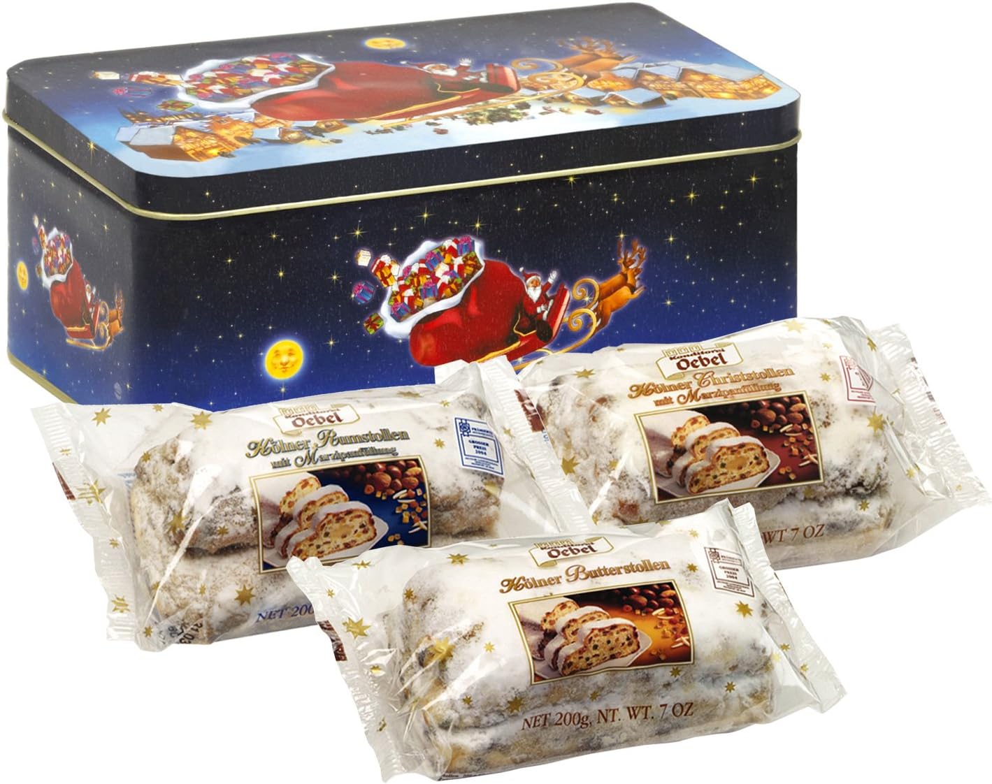 Oebel 3 Mini Stollen gift box (600g) - Kölner Butterstollen, Cologne Rum Stollen with marzipan filling and Kölner Christstollen with marzipan filling