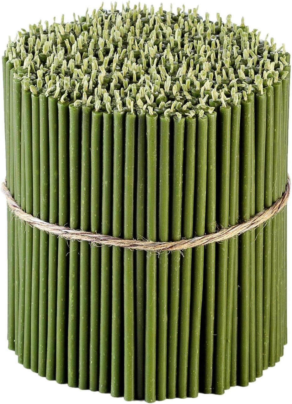 DanilovoPure Beeswax Candles - No-Drip, Smoke-Less, Tall, Thin Taper Candles – Decorative Candles for Church Prayer, Decor or Birthday Candles – Honey Scented Candles – 6.3”x0.22” (Green, 200pcs)