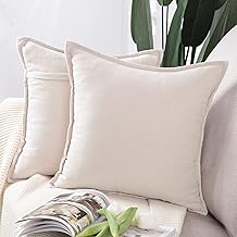 Madizz 2er Set kurzen Chenille Zierkissenbezüge weicher dekorativer Kissenbezug für Sofa, Schlafzimmer Kissenhülle Creme Weiß 40x40 cm Quadrat