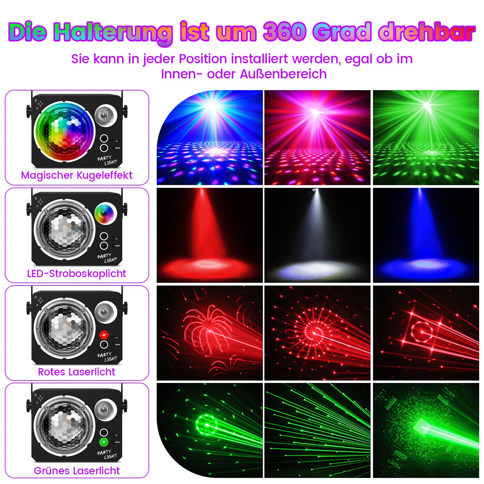 Sfera da discoteca 4 in 1 controllata dalla musica da discoteca con telecomando, LED discoteca luci da discoteca per feste, bar, matrimoni, Halloween, Natale, compleanni
